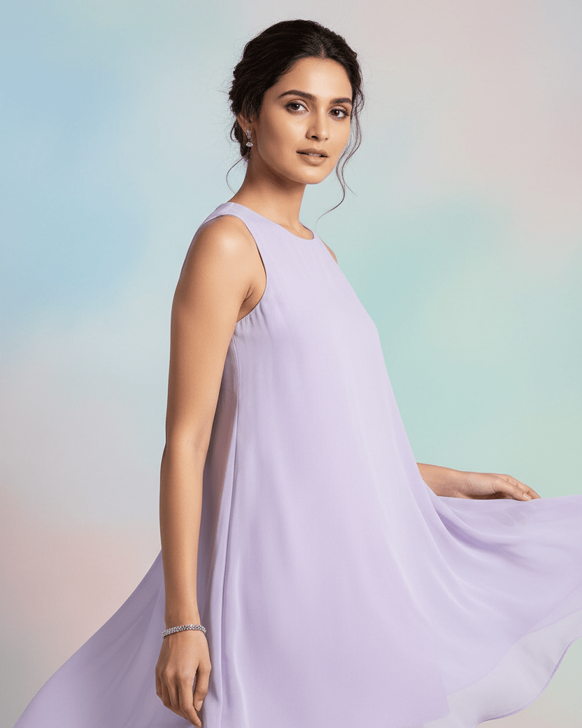 Lavender Chiffon Short Sleeveless Kurti - Trendique