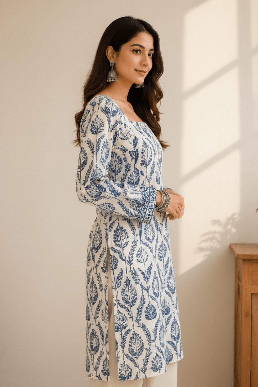 Ivory Grace Full Sleeve Kurti - Trendique