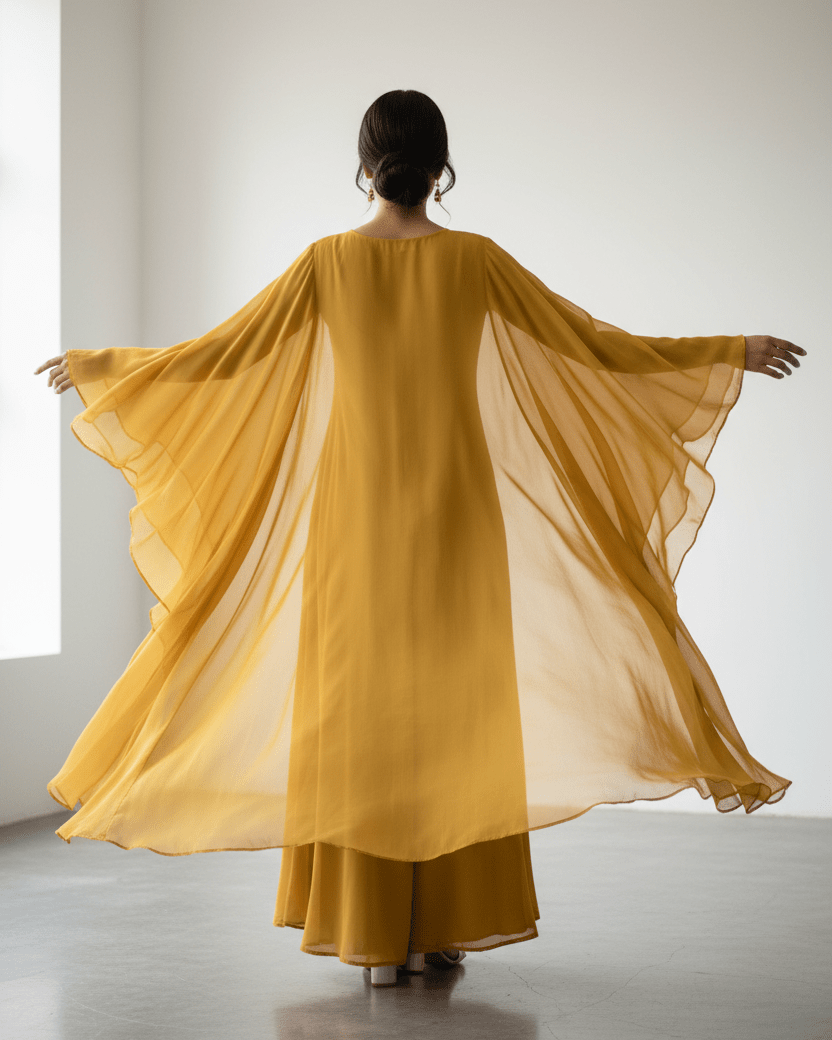 Mustard Chiffon Full Sleeve Kurti - Trendique