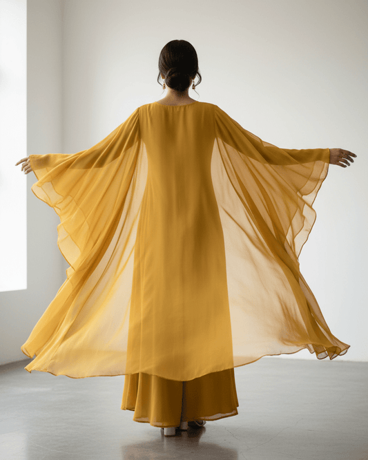 Mustard Chiffon Full Sleeve Kurti - Trendique
