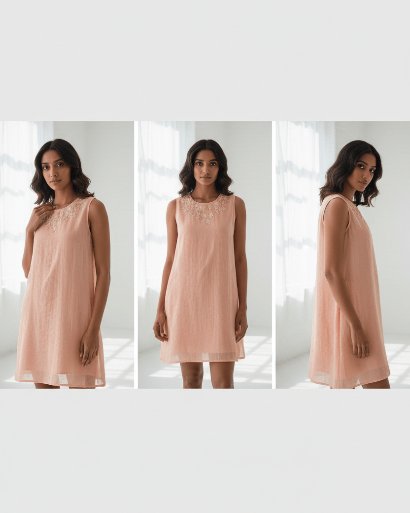 Peach Georgette Short Sleeveless Kurti - Trendique