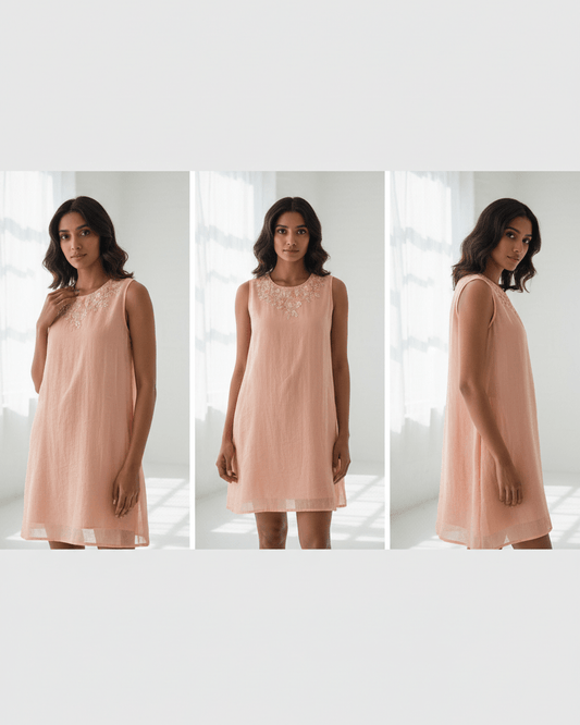 Peach Georgette Short Sleeveless Kurti - Trendique