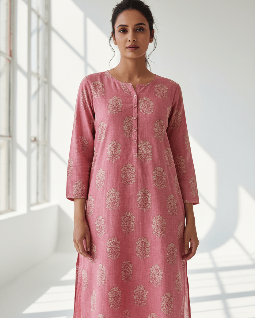 Rose Petal Cotton Full Sleeve Kurti - Trendique